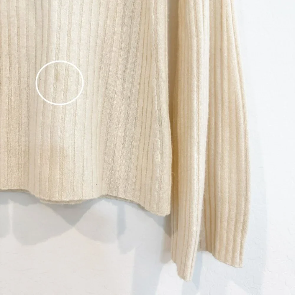 Vince 100% Cashmere Shoulder Slit Ribbed Knit Flare Sleeve Sweater Boho Cream XS